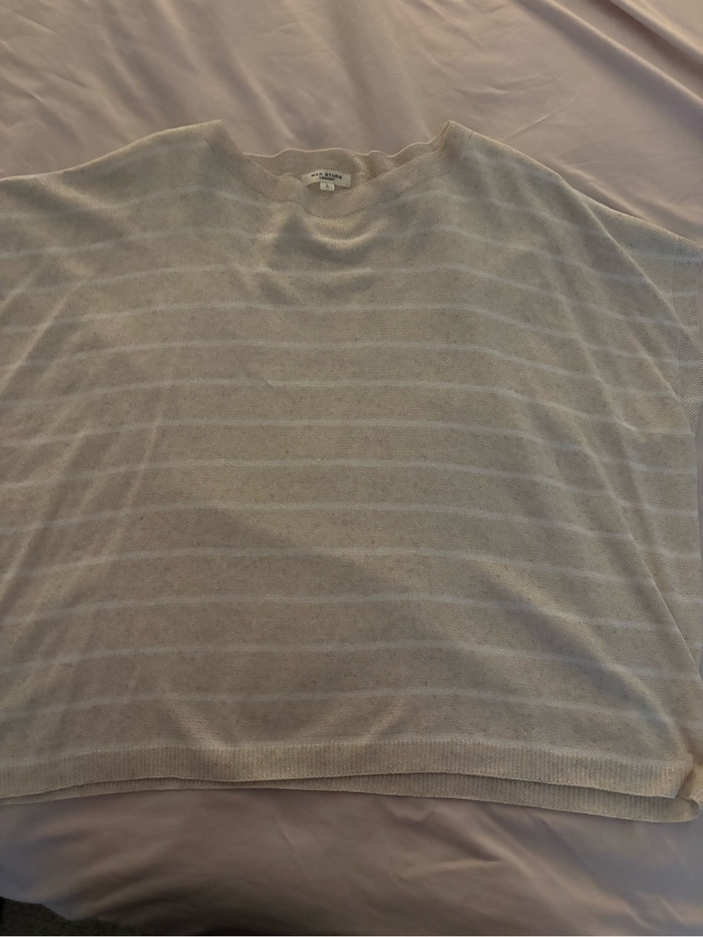 Max Studio Light Beige Striped Crewneck Sweater